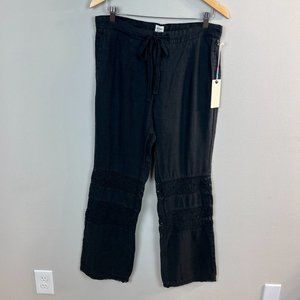 Dylan Linen Pants 8 Black Crochet Straight Leg Pockets Drawstring Womens New NWT